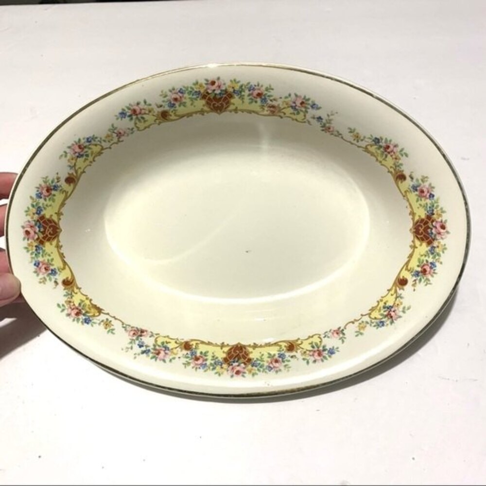 Vintage Homer Laughlin Pattern Eggshell Colored Flowered Serving Tray Bowl